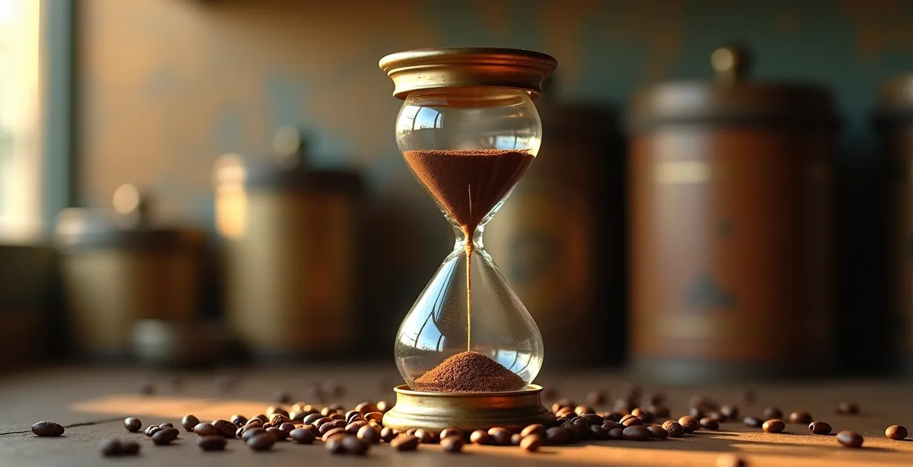 Évolution visuelle de l'oxydation des grains de café dans le temps