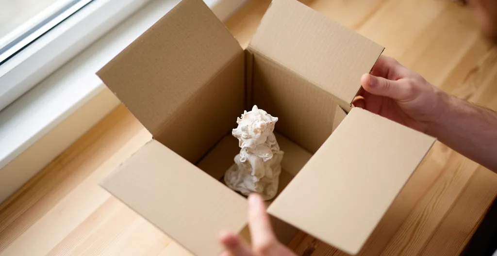 Objet mal calé dans carton surdimensionné illustrant erreur emballage